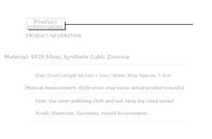 Detailed size specifications for French vintage teardrop pendant necklace in S925 silver