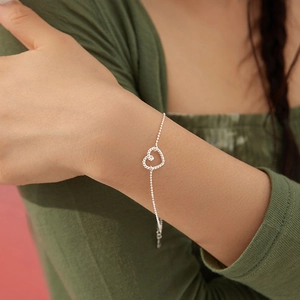 Bracciale a Cuore in Rame Argentato per Donna Design Minimalista a Corda Intrecciata Catena a Sfere Gioielli Regolabili Regalo