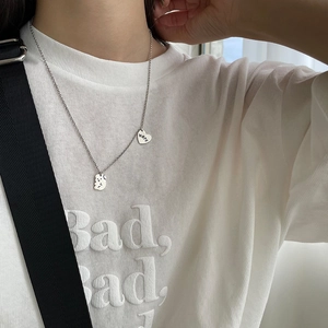Collier Pendentif Ours de Dessin Animé Cœur en Cuivre Plaqué Argent Gravé Hope Chaîne de Clavicule Bijoux Mode pour Femme