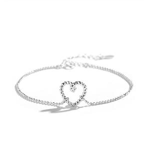 Bracciale a cuore in argento con design a corda intrecciata e catena regolabile