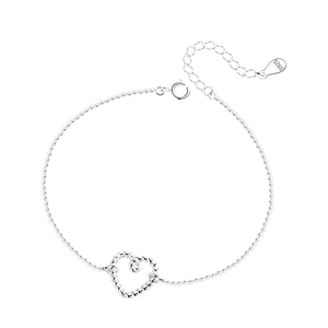 Bracciale a cuore in argento S925 con design a corda intrecciata e catena regolabile