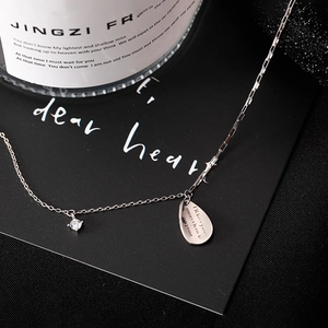 French vintage water drop necklace with sparkling zircon and engraved metal pendant