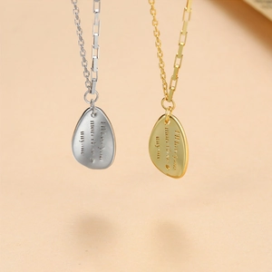 French vintage waterdrop pendant necklace with engraved lettering in gold and silver finish