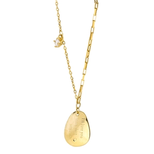 French vintage asymmetric gold necklace with teardrop pendant and sparkling zircon stone