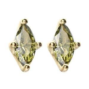 Olive green marquise crystal stud earrings with gold plating and four-prong setting for women