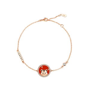 Rose gold tiger bracelet with red enamel pendant and lucky engraving for women