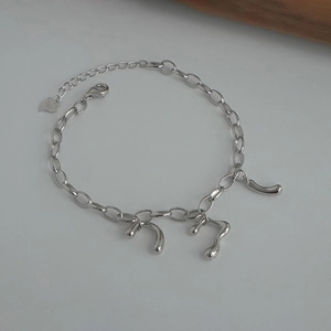 Bracelet chaîne en argent S925 de style lave avec pendentifs fluides en métal liquide