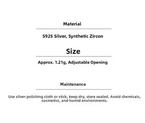 Spécifications de la bague en argent et zircon émeraude indiquant taille et matière