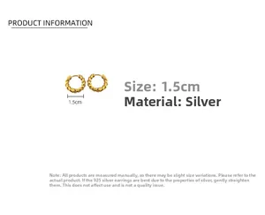 Close-up of 1.5cm gold twisted rope textured hoop earrings made of silver