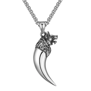 Collier pour homme en acier titane avec pendentif tête de loup et chaîne à mailles