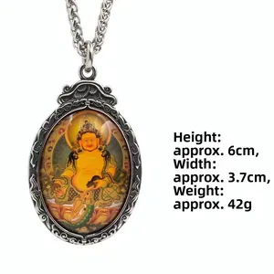 Detail view of the retro thangka pendant showing dimensions 6cm height and 3.7cm width
