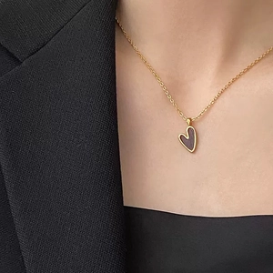 925 Sterlingsilber Minimalistische Herz Anhänger Halskette Weinrot Emaille Gold Überzug Schlüsselbein Kette Damen Schmuck