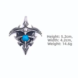 Vintage titanium steel eagle pendant with turquoise inlay in punk retro style