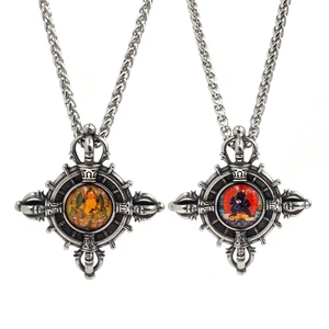 Retro Acciaio Inossidabile Vajra Dio Della Ricchezza Ciondolo Stile Etnico Religioso Collana Uomo Argento Antico Gioielli