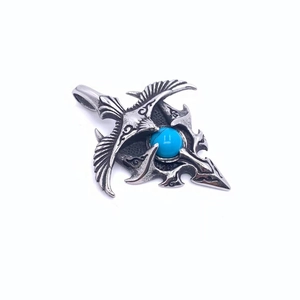 Vintage titanium steel eagle pendant necklace with turquoise stone for men