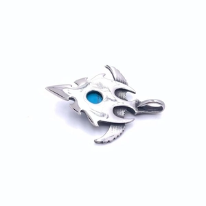 Punk style stainless steel eagle pendant with turquoise inlay in vintage silver finish