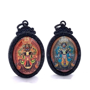 Collar de Pendiente Thangka de Acero Inoxidable Étnico Vintage para Hombres Mujeres Zorro de Nueve Colas Negro Joyería Budista Deidad Tara Verde