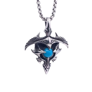 Vintage titanium steel eagle pendant necklace for men with turquoise blue stone