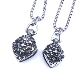 Collier avec pendentif bête mythique en acier titane et chaîne hip-hop de style rétro