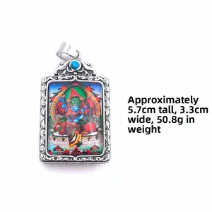 Vue détaillée du pendentif Thangka avec dimensions 5,7 cm hauteur et poids 50,8 g
