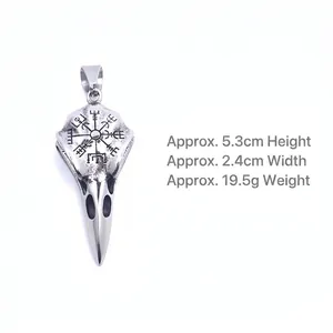 Pendentif crâne de corbeau viking en acier titane vintage avec symbole de boussole Vegvisir