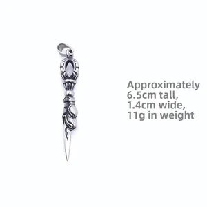 Detailed size view showing 6.5cm height and 1.4cm width of the vintage Vajra Pestle pendant