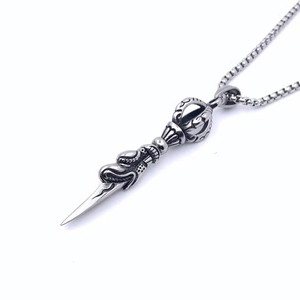 Vintage stainless steel dragon head vajra pestle necklace with a retro finish