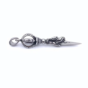 Detailed close-up of retro dragon vajra pestle pendant in polished titanium steel