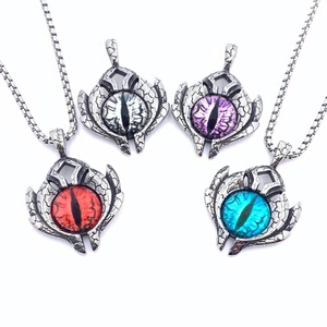 Collana con Ciondolo Malocchio Vintage Acciaio al Titanio Gotico Occhio di Drago Gioielli Hip Hop Invecchiato Collana Catena a Scatola per Uomo Donna