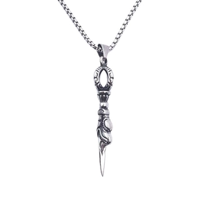 Retro stainless steel dragon head vajra pestle pendant necklace with silver box chain