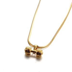 Hantel Anhänger Halskette Edelstahl Fitness Thema Schlangenkette Vergoldet Fitnessstudio Schmuck Geschenk Damen Herren Unisex
