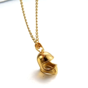 Polished golden motorcycle helmet pendant with stainless steel chain for motorcycle lovers