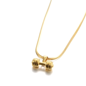 Goldene Edelstahl-Halskette mit Hantelanhänger und eleganter Schlangenkette für Damen