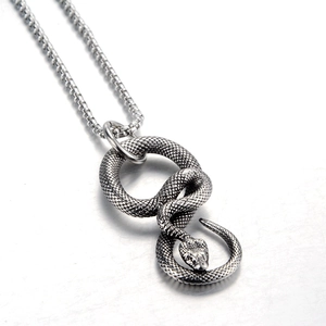Collier avec Pendentif Serpent en Acier Inoxydable Vintage pour Hommes Femmes Argent Antique Python Animal Charm Chaîne Vénitienne Bijoux Punk Gothique