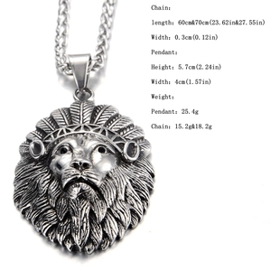 Detailed size specifications for the stainless steel Indian lion head pendant necklace