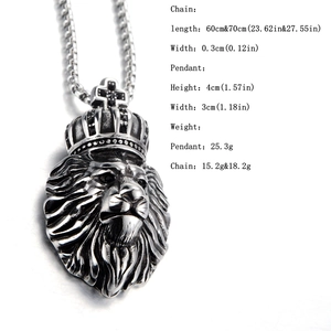 Détails du pendentif lion à couronne rétro avec spécifications de longueur et de poids