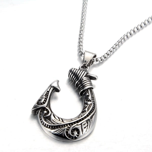 Vintage Silber Angelhaken Anhänger Halskette mit Stamm-Gravuren und Box-Kette