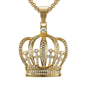 Hip Hop Gold Plated Stainless Steel Crown Pendant Only Without Chain Pave Rhinestone Fashion Jewelry For Men Women