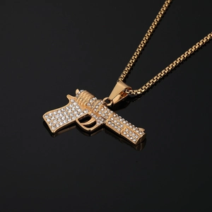 Hip hop gouden pistool hanger ketting met fonkelende strass steentjes en een box ketting