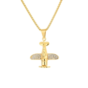 Colgante de avión estilo hip hop bañado en oro con cristales en las alas del avión