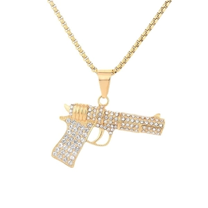 Hip hop gouden pistool hanger ketting met fonkelende strass steentjes en box ketting