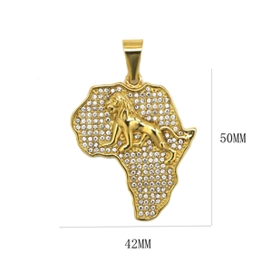 Hip hop Africa map pendant with lion relief and rhinestones in gold finish