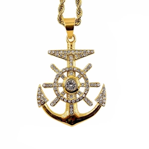 Ciondolo in Acciaio Inossidabile 316 Hip Hop Nautico Ancora Timone Bussola Placcato Oro Con Strass Pavé Solo Ciondolo Unisex