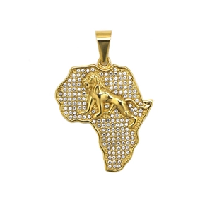 Hip Hop Africa Map Lion Pendant Gold Plated Stainless Steel Pave Rhinestone Iced Out Pendant Only Without Chain For Men