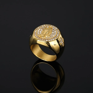 Bague Vintage en Acier Inoxydable Mains en Prière pour Hommes Femmes Hip Hop Strass Croix Religieuse Chevalière Or Bijoux