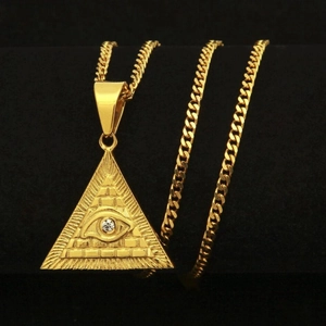 Ciondolo in Acciaio Inossidabile Hip Hop Retro Placcato Oro Piramide Occhio della Provvidenza Solo Senza Catena Gioielli Strass