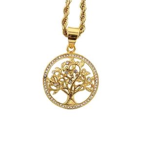 Tree Of Life Pendant Only (Without Chain) 316 Stainless Steel Hollow Out Round Charm White Rhinestone Fashion Jewelry Gift
