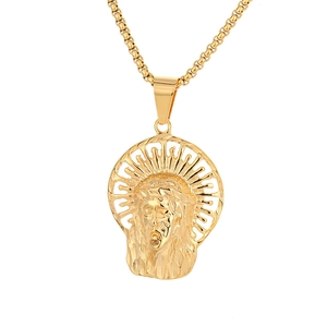 Collier pendentif Jésus plaqué or avec halo rayonnant et chaîne vénitienne pour hommes