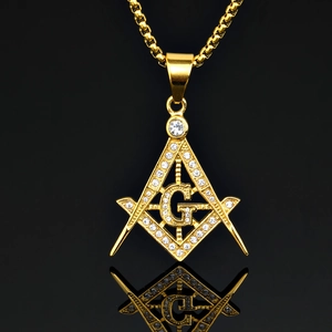 Pendentif Maçonnique en Acier Inoxydable 316 Collier Hip Hop Plaqué Or Symbole G avec Strass pour Hommes Bijoux