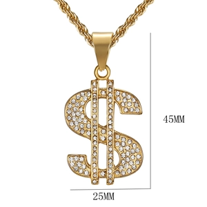 Pendentif dollar hip hop plaqué or avec strass scintillants et chaîne tressée élégante